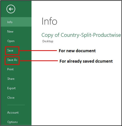 Salvare il file di excel