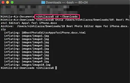 zip a file on mac command line