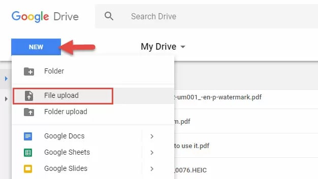 file upload in google drive
