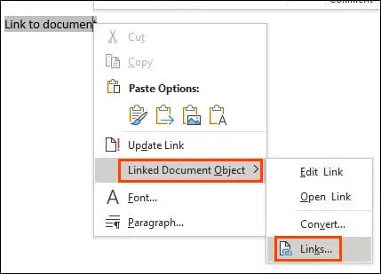 select linked document object