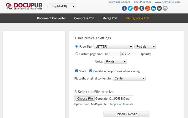 adjust pdf size with docupub