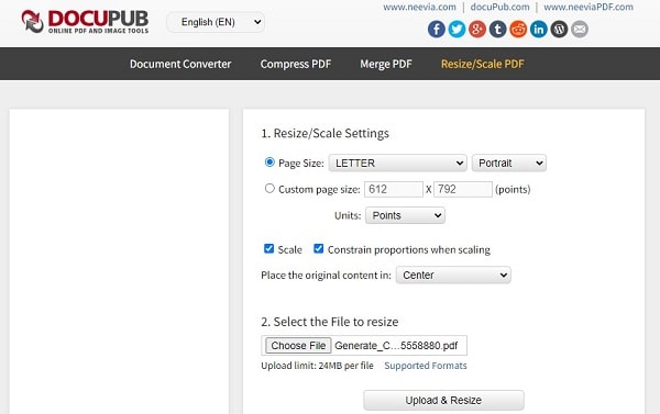 docupub으로 PDF 크기 조정