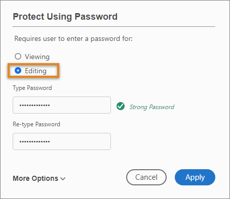setting up a password on acrobat
