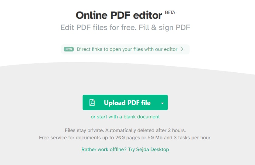 chargement d'un fichier pdf dans Sejda