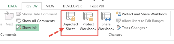 fai clic su unprotect sheet per risolvere i problemi di sola lettura di Excel