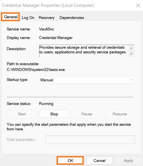 start windows credential manager