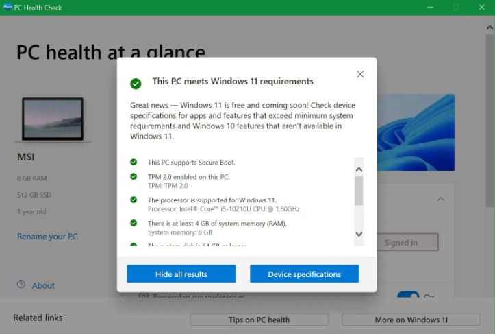 Salud del PC para comprobar la compatibilidad de Windows 11-2