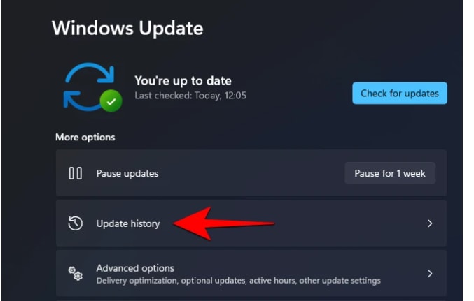Accessing the Update history