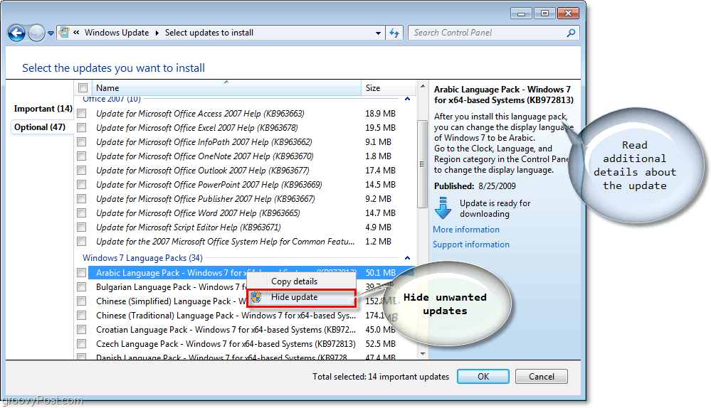 vérifier les mises à jour dans la liste des mises à jour disponibles