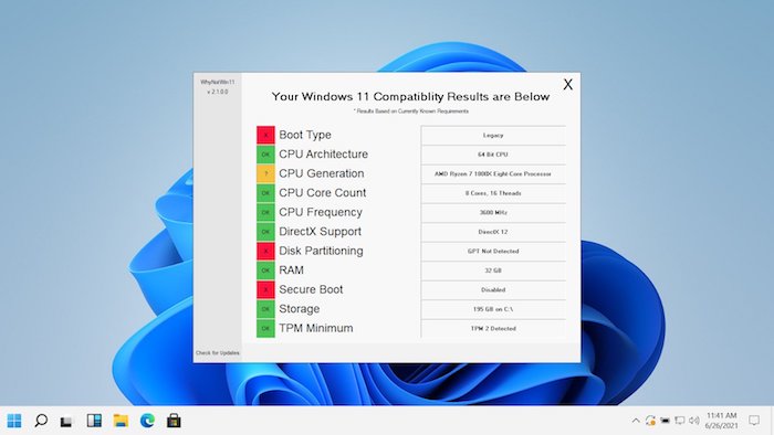 whynotwin11 app to check windows 11 compatibility