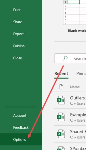 click options if excel won’t open