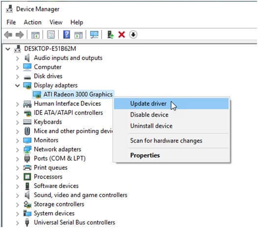 choose update driver on device manager