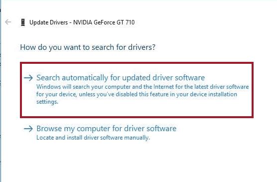 set to automatic update for driver software