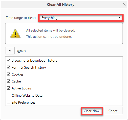 clear browsing data from firefox