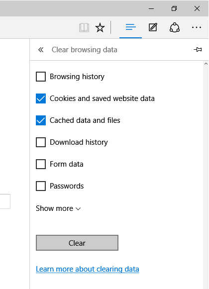 clear browsing data from Microsoft edge