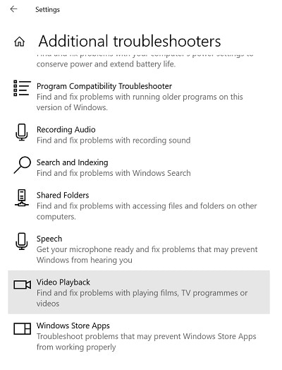 windows video playback troubleshooter