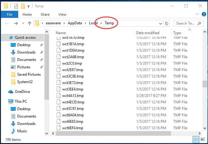 delete temp files on windows