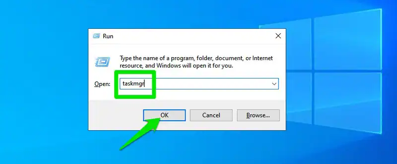 run task manager in the run dialog