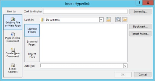 insert hyperlink to existing file