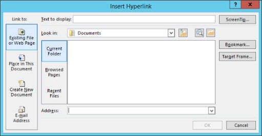 inseri hiperlink ao arquivo existente