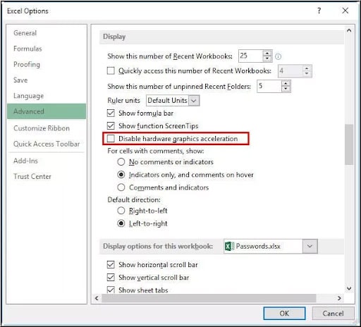 desativar aceleração de gráficos de hardware