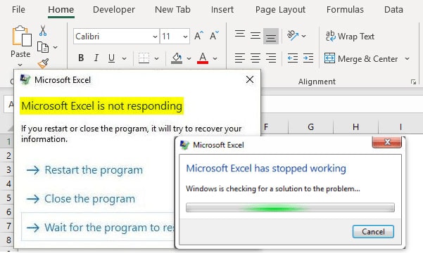 different error message from Microsoft excel