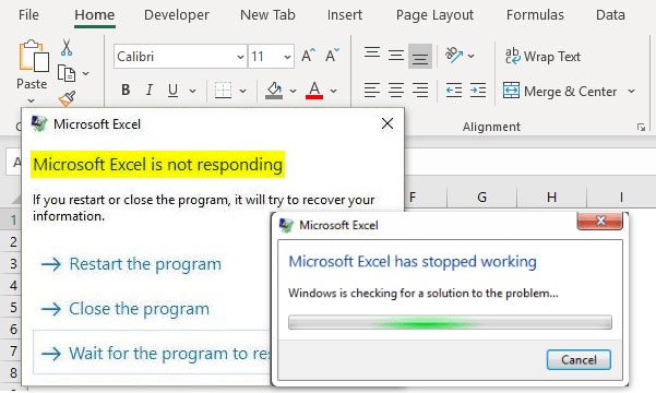 messaggio di errore diverso da Microsoft Excel