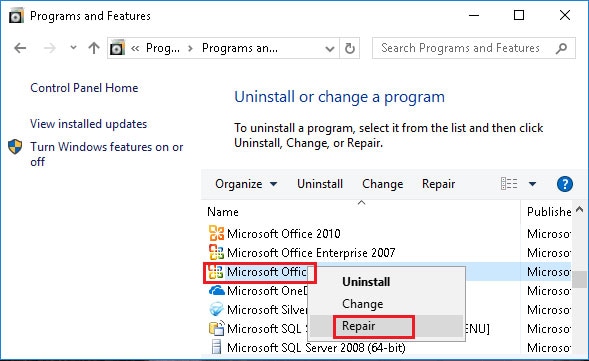 reparar Microsoft office