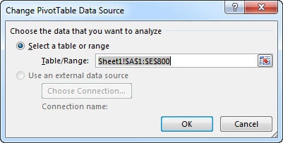 change pivot table data source values