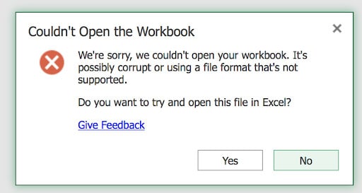excel file not opening