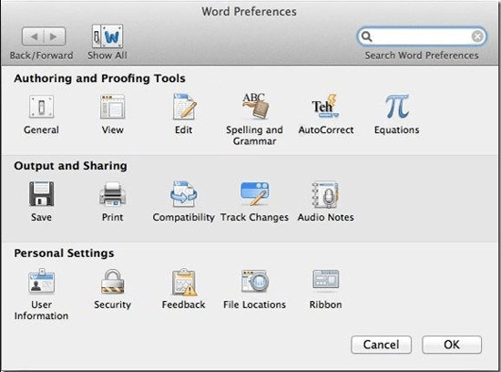 format word preferences