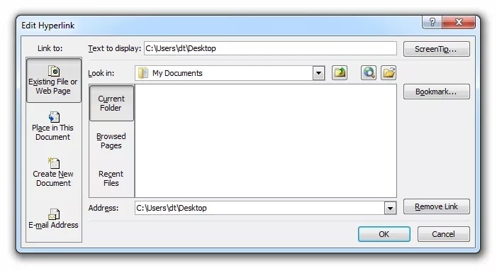 modificare il collegamento ipertestuale in excel