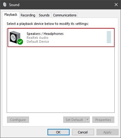check default device is computer speaker