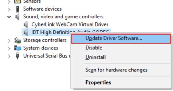 select update driver software option