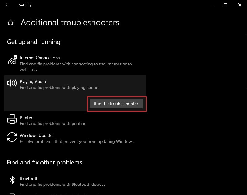 tap on run the troubleshooter button