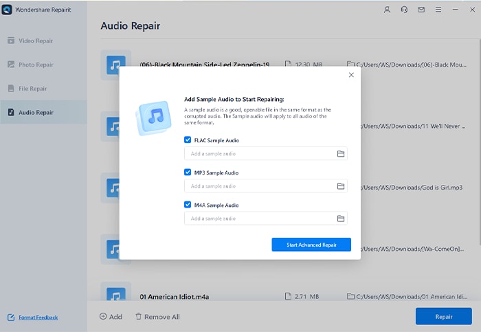 riparare i file audio