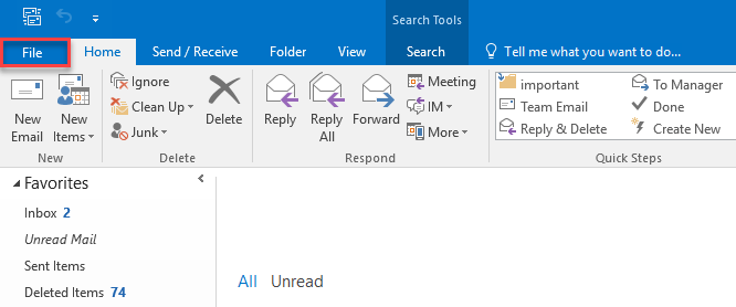 fare clic sul file in microsoft outlook