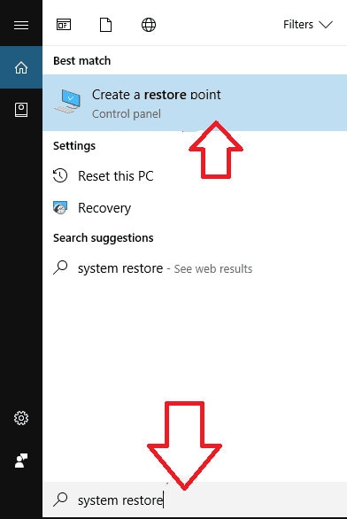 search for system restore