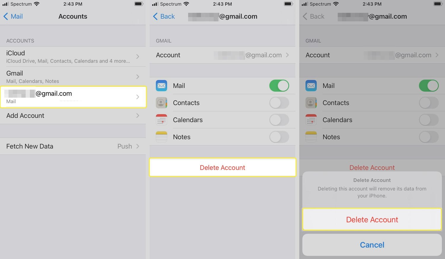 delete outlook account on iphone
