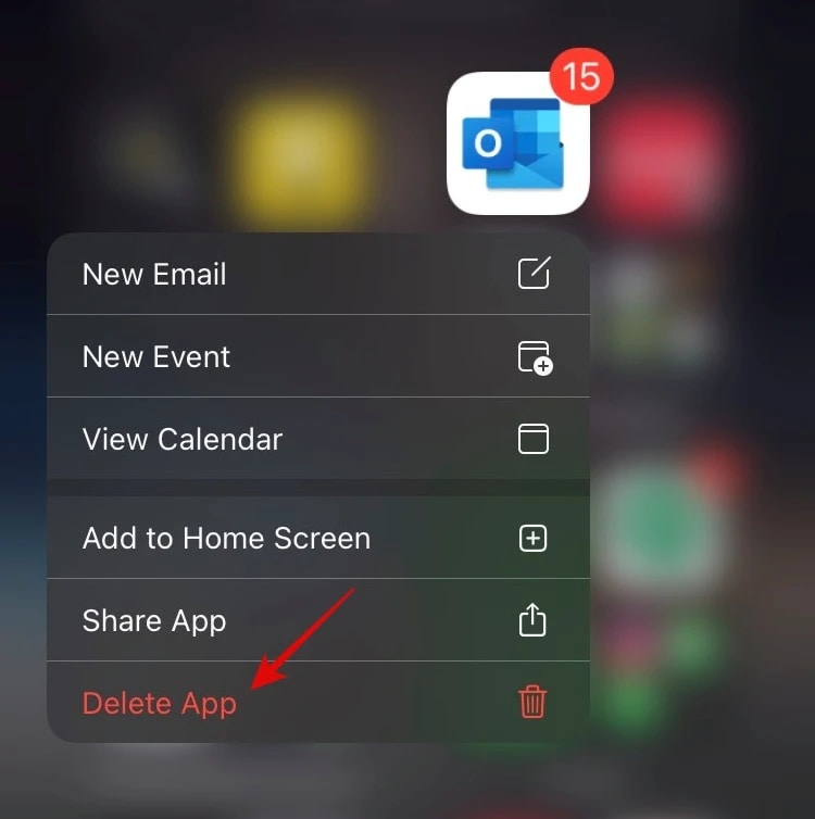 delete outlook app from home screen