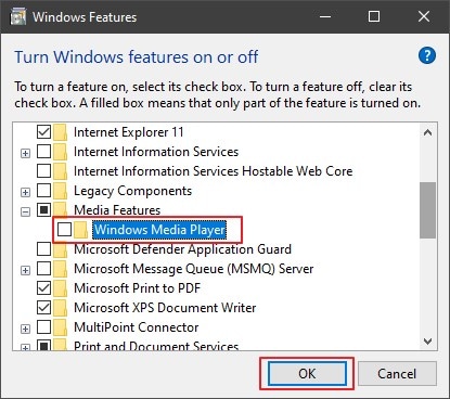 ativar o recurso do Windows Media Player