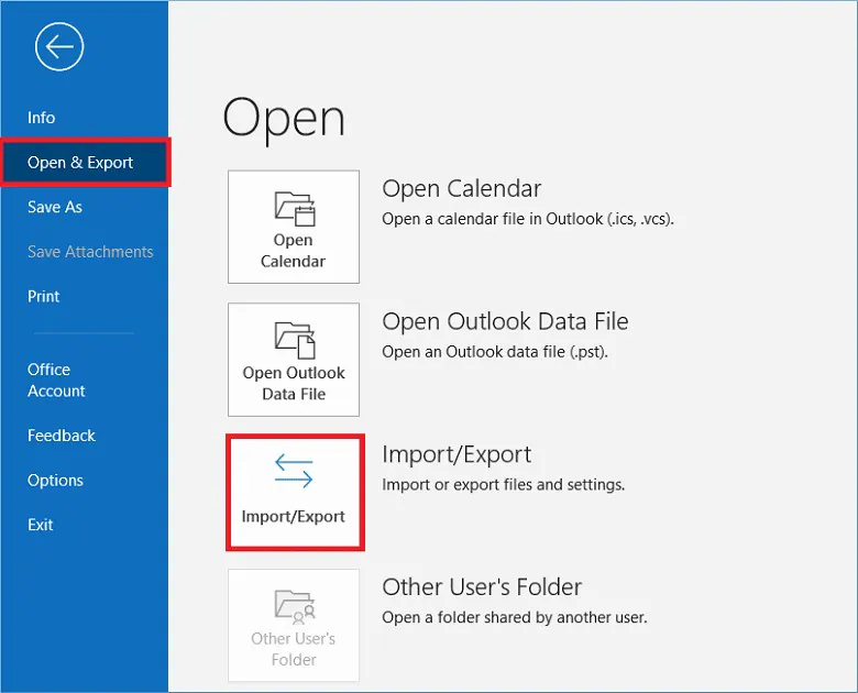 access import export option