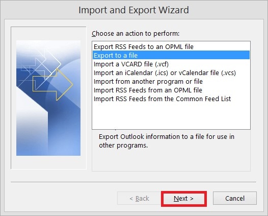 select export to a file option