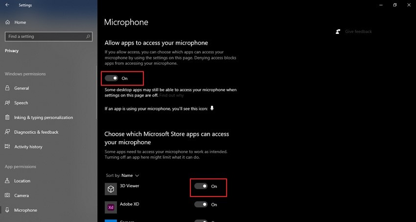 give microphone access to apps