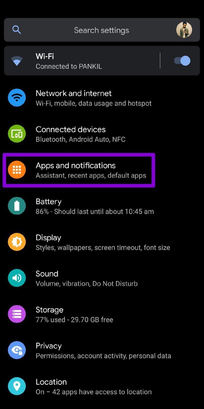 move to apps and notifications
