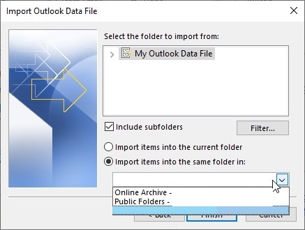 select the folder to import