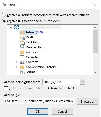 archive the selected files and folders