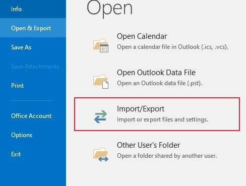 tap on import export option
