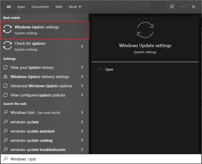 abrir la configuración de windows update