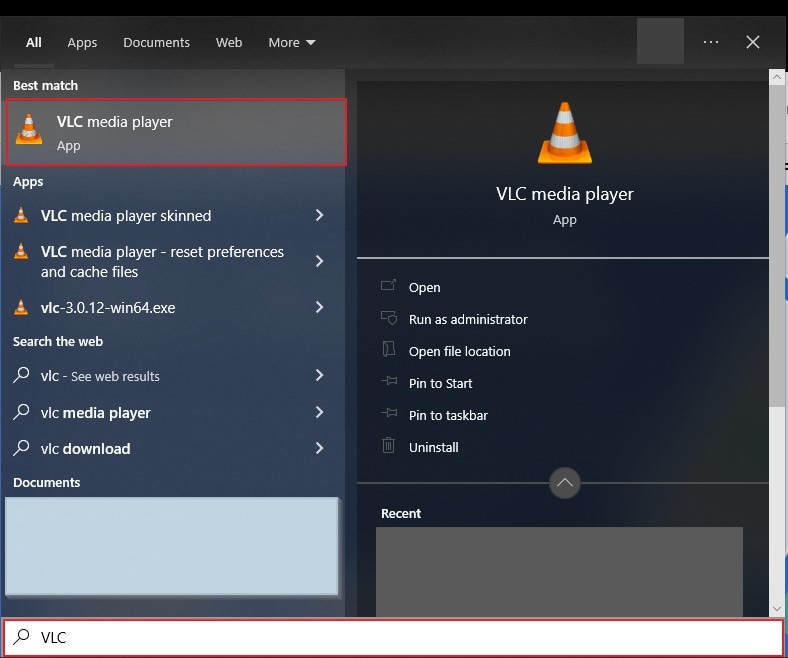launch vlc media player